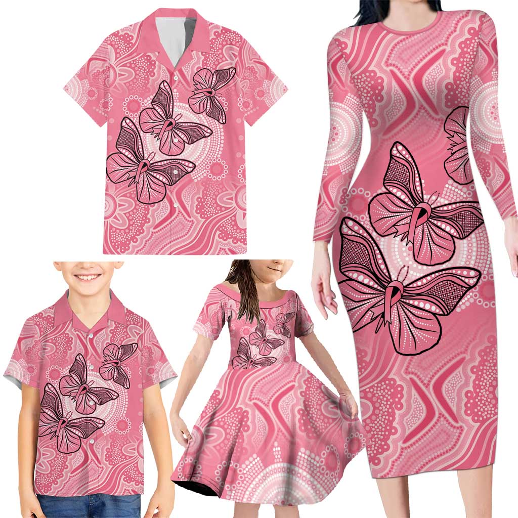 Personalized Pink Butterfly Spirit Family Matching Long Sleeve Bodycon Dress and Hawaiian Shirt Australia’s Breast Cancer Awareness - Aussie Hoodie