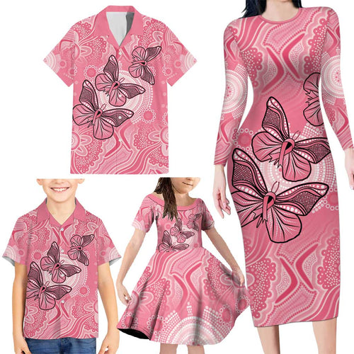 Personalized Pink Butterfly Spirit Family Matching Long Sleeve Bodycon Dress and Hawaiian Shirt Australia’s Breast Cancer Awareness - Aussie Hoodie
