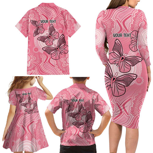 Personalized Pink Butterfly Spirit Family Matching Long Sleeve Bodycon Dress and Hawaiian Shirt Australia’s Breast Cancer Awareness - Aussie Hoodie