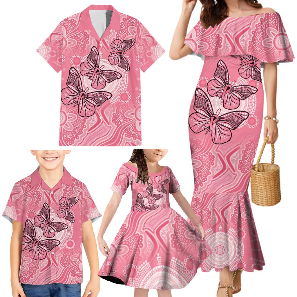 Personalized Pink Butterfly Spirit Family Matching Mermaid Dress and Hawaiian Shirt Australia’s Breast Cancer Awareness - Aussie Hoodie
