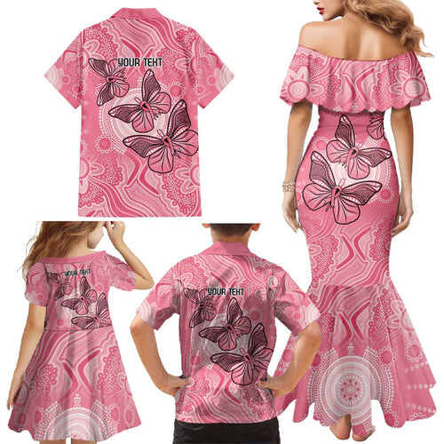 Personalized Pink Butterfly Spirit Family Matching Mermaid Dress and Hawaiian Shirt Australia’s Breast Cancer Awareness - Aussie Hoodie