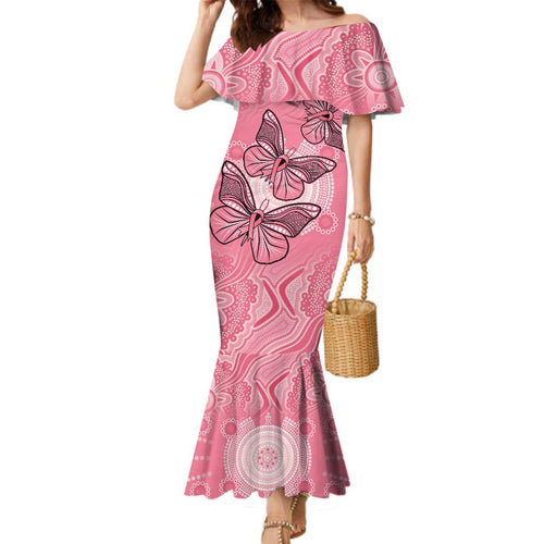 Personalized Pink Butterfly Spirit Family Matching Mermaid Dress and Hawaiian Shirt Australia’s Breast Cancer Awareness - Aussie Hoodie