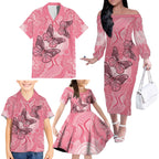 Personalized Pink Butterfly Spirit Family Matching Off The Shoulder Long Sleeve Dress and Hawaiian Shirt Australia’s Breast Cancer Awareness - Aussie Hoodie