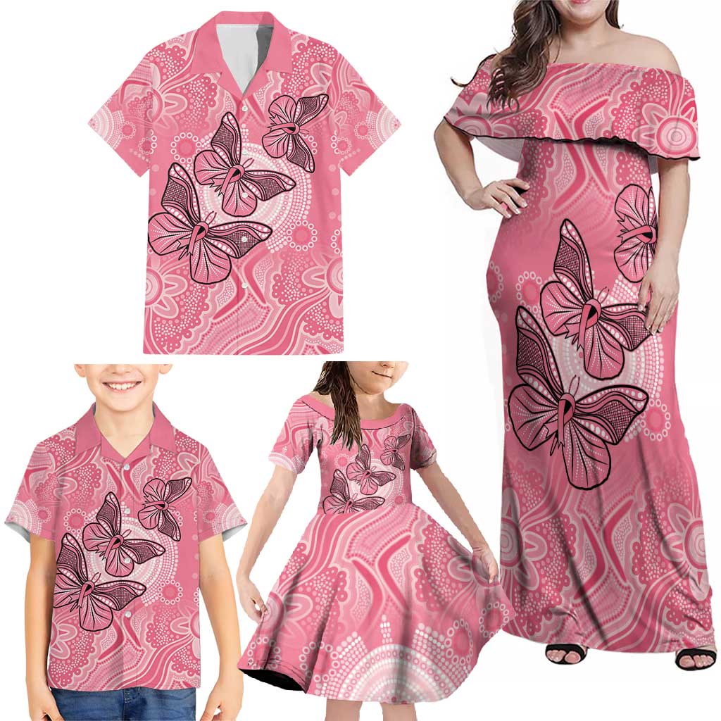 Personalized Pink Butterfly Spirit Family Matching Off Shoulder Maxi Dress and Hawaiian Shirt Australia’s Breast Cancer Awareness - Aussie Hoodie