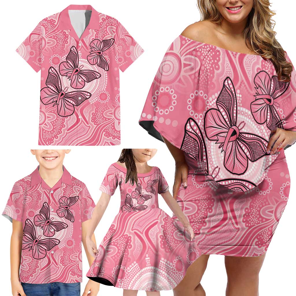 Personalized Pink Butterfly Spirit Family Matching Off Shoulder Short Dress and Hawaiian Shirt Australia’s Breast Cancer Awareness - Aussie Hoodie