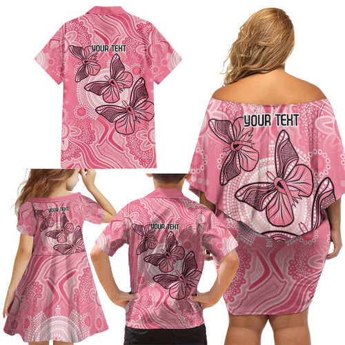 Personalized Pink Butterfly Spirit Family Matching Off Shoulder Short Dress and Hawaiian Shirt Australia’s Breast Cancer Awareness - Aussie Hoodie