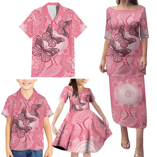 Personalized Pink Butterfly Spirit Family Matching Puletasi and Hawaiian Shirt Australia’s Breast Cancer Awareness - Aussie Hoodie