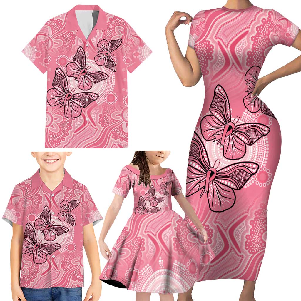 Personalized Pink Butterfly Spirit Family Matching Short Sleeve Bodycon Dress and Hawaiian Shirt Australia’s Breast Cancer Awareness - Aussie Hoodie