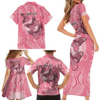 Personalized Pink Butterfly Spirit Family Matching Short Sleeve Bodycon Dress and Hawaiian Shirt Australia’s Breast Cancer Awareness - Aussie Hoodie