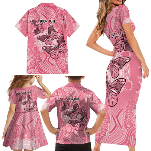Personalized Pink Butterfly Spirit Family Matching Short Sleeve Bodycon Dress and Hawaiian Shirt Australia’s Breast Cancer Awareness - Aussie Hoodie