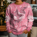 Personalized Pink Butterfly Spirit Kid Ugly Christmas Sweater Australia’s Breast Cancer Awareness - Aussie Hoodie