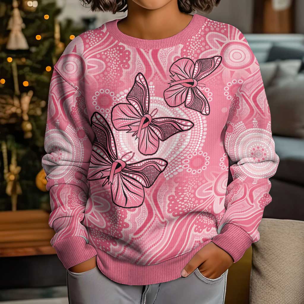 Personalized Pink Butterfly Spirit Kid Ugly Christmas Sweater Australia’s Breast Cancer Awareness - Aussie Hoodie