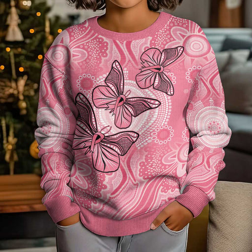 Personalized Pink Butterfly Spirit Kid Ugly Christmas Sweater Australia’s Breast Cancer Awareness - Aussie Hoodie