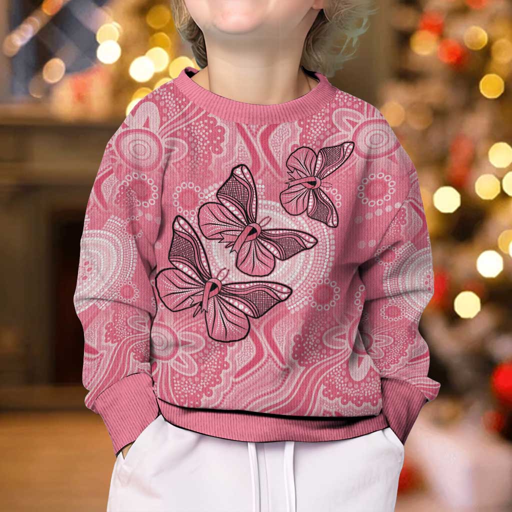 Personalized Pink Butterfly Spirit Kid Ugly Christmas Sweater Australia’s Breast Cancer Awareness - Aussie Hoodie