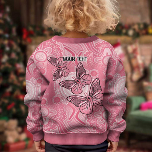 Personalized Pink Butterfly Spirit Kid Ugly Christmas Sweater Australia’s Breast Cancer Awareness - Aussie Hoodie