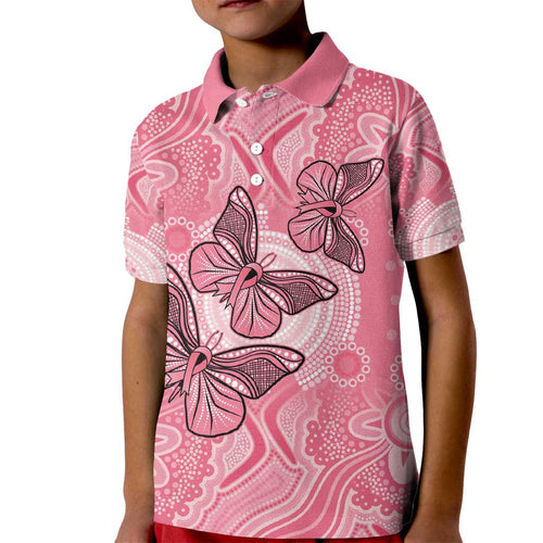 Personalized Pink Butterfly Spirit Kid Polo Shirt Australia’s Breast Cancer Awareness - Aussie Hoodie