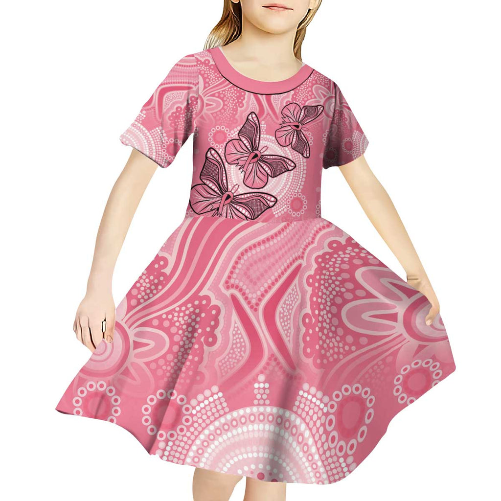 Personalized Pink Butterfly Spirit Kid Short Sleeve Dress Australia’s Breast Cancer Awareness - Aussie Hoodie