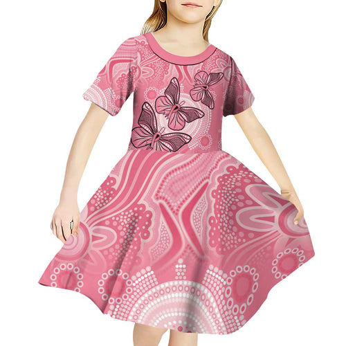 Personalized Pink Butterfly Spirit Kid Short Sleeve Dress Australia’s Breast Cancer Awareness - Aussie Hoodie