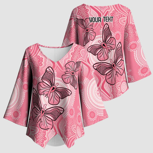 Personalized Pink Butterfly Spirit Kimono Sleeve Blouse Australia’s Breast Cancer Awareness - Aussie Hoodie