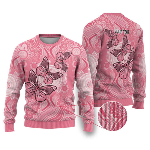 Personalized Pink Butterfly Spirit Ugly Christmas Sweater Australia’s Breast Cancer Awareness - Aussie Hoodie