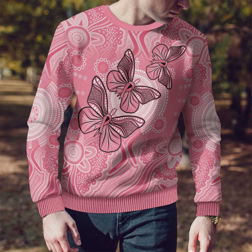 Personalized Pink Butterfly Spirit Ugly Christmas Sweater Australia’s Breast Cancer Awareness - Aussie Hoodie