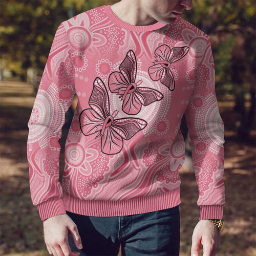 Personalized Pink Butterfly Spirit Ugly Christmas Sweater Australia’s Breast Cancer Awareness - Aussie Hoodie