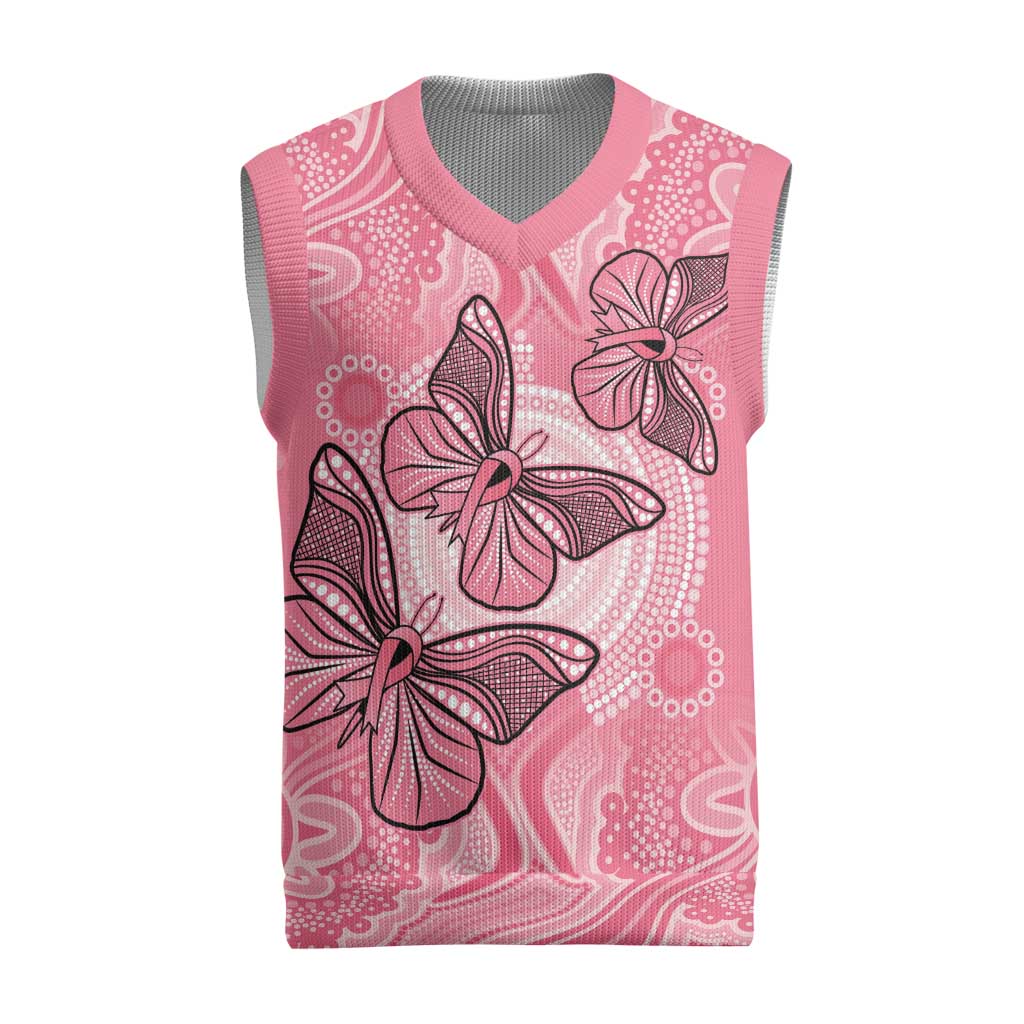Personalized Pink Butterfly Spirit Christmas Knitted V-Neck Vest Australia’s Breast Cancer Awareness - Aussie Hoodie