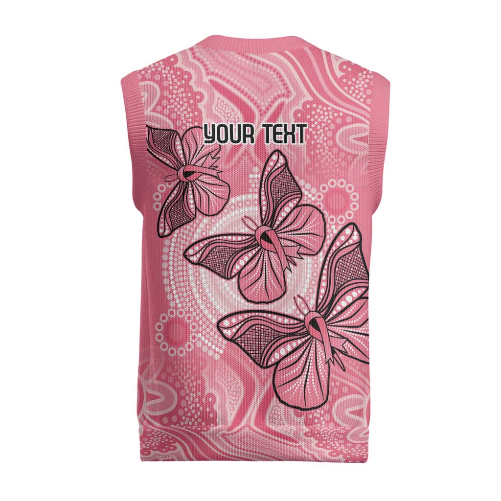 Personalized Pink Butterfly Spirit Christmas Knitted V-Neck Vest Australia’s Breast Cancer Awareness - Aussie Hoodie