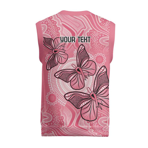 Personalized Pink Butterfly Spirit Christmas Knitted V-Neck Vest Australia’s Breast Cancer Awareness - Aussie Hoodie