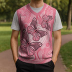 Personalized Pink Butterfly Spirit Christmas Knitted V-Neck Vest Australia’s Breast Cancer Awareness - Aussie Hoodie
