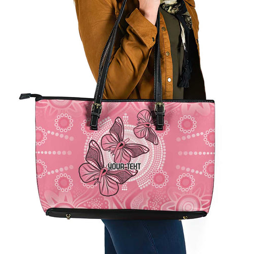 Personalized Pink Butterfly Spirit Leather Tote Bag Australia’s Breast Cancer Awareness - Aussie Hoodie
