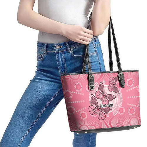 Personalized Pink Butterfly Spirit Leather Tote Bag Australia’s Breast Cancer Awareness - Aussie Hoodie