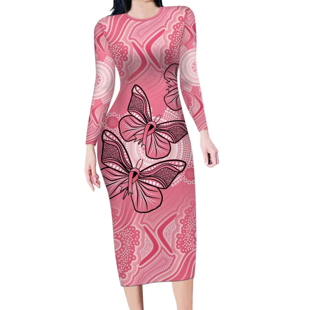 Personalized Pink Butterfly Spirit Long Sleeve Bodycon Dress Australia’s Breast Cancer Awareness - Aussie Hoodie