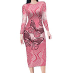 Personalized Pink Butterfly Spirit Long Sleeve Bodycon Dress Australia’s Breast Cancer Awareness - Aussie Hoodie