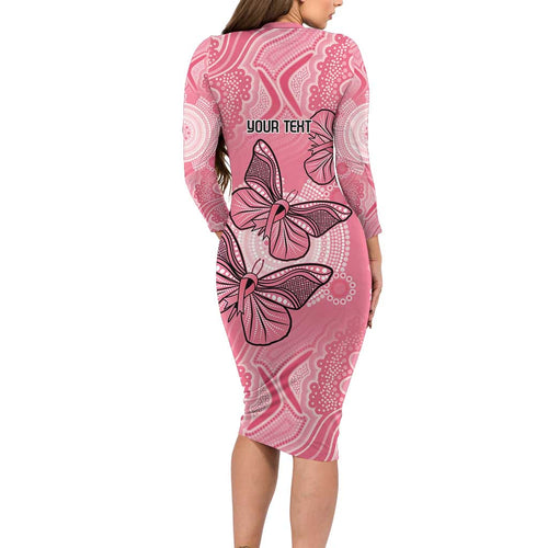 Personalized Pink Butterfly Spirit Long Sleeve Bodycon Dress Australia’s Breast Cancer Awareness - Aussie Hoodie