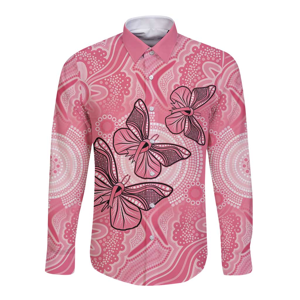 Personalized Pink Butterfly Spirit Long Sleeve Button Shirt Australia’s Breast Cancer Awareness - Aussie Hoodie