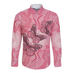 Personalized Pink Butterfly Spirit Long Sleeve Button Shirt Australia’s Breast Cancer Awareness - Aussie Hoodie