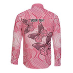 Personalized Pink Butterfly Spirit Long Sleeve Button Shirt Australia’s Breast Cancer Awareness - Aussie Hoodie