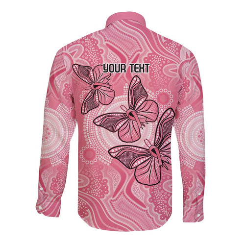 Personalized Pink Butterfly Spirit Long Sleeve Button Shirt Australia’s Breast Cancer Awareness - Aussie Hoodie