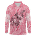 Personalized Pink Butterfly Spirit Long Sleeve Polo Shirt Australia’s Breast Cancer Awareness - Aussie Hoodie