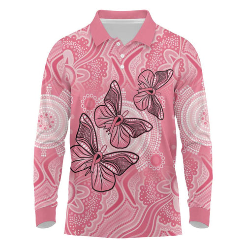 Personalized Pink Butterfly Spirit Long Sleeve Polo Shirt Australia’s Breast Cancer Awareness - Aussie Hoodie