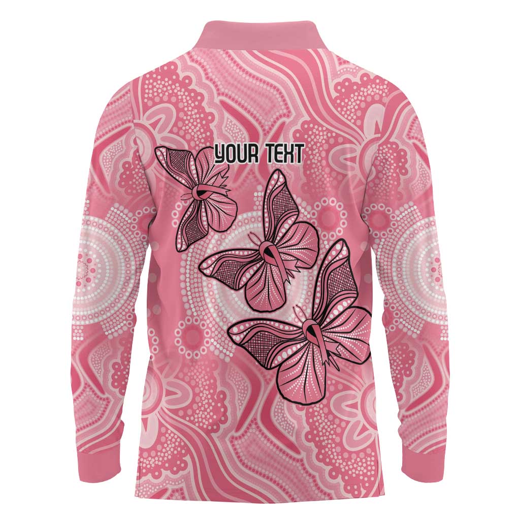 Personalized Pink Butterfly Spirit Long Sleeve Polo Shirt Australia’s Breast Cancer Awareness - Aussie Hoodie