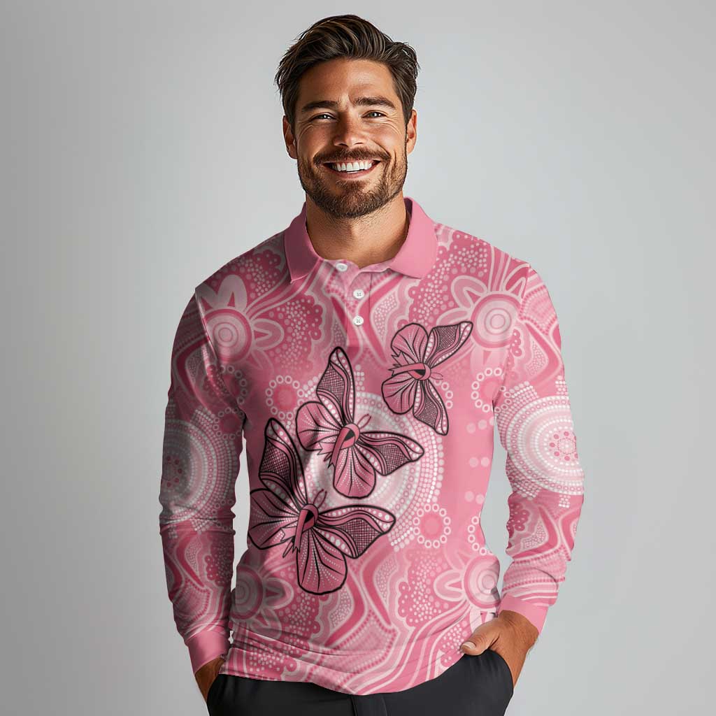 Personalized Pink Butterfly Spirit Long Sleeve Polo Shirt Australia’s Breast Cancer Awareness - Aussie Hoodie