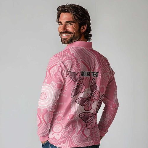 Personalized Pink Butterfly Spirit Long Sleeve Polo Shirt Australia’s Breast Cancer Awareness - Aussie Hoodie
