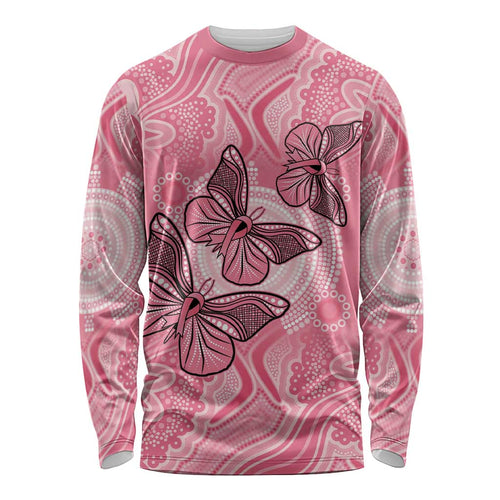 Personalized Pink Butterfly Spirit Long Sleeve Shirt Australia’s Breast Cancer Awareness - Aussie Hoodie