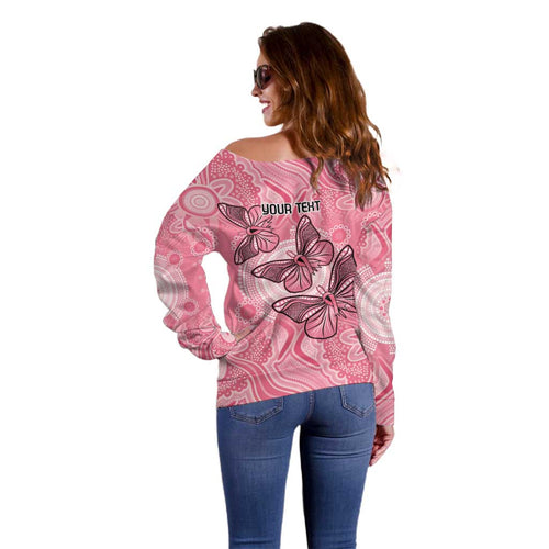 Personalized Pink Butterfly Spirit Off Shoulder Sweater Australia’s Breast Cancer Awareness - Aussie Hoodie