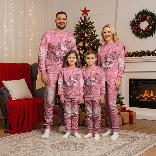 Personalized Pink Butterfly Spirit Christmas Pajama Set Australia’s Breast Cancer Awareness - Aussie Hoodie