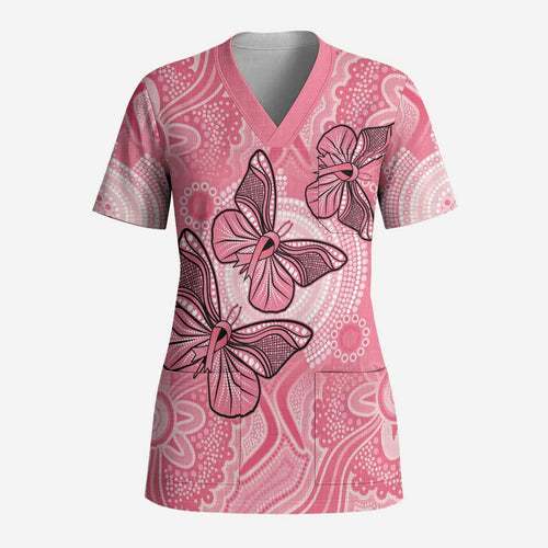 Personalized Pink Butterfly Spirit Scrub Top Australia’s Breast Cancer Awareness - Aussie Hoodie