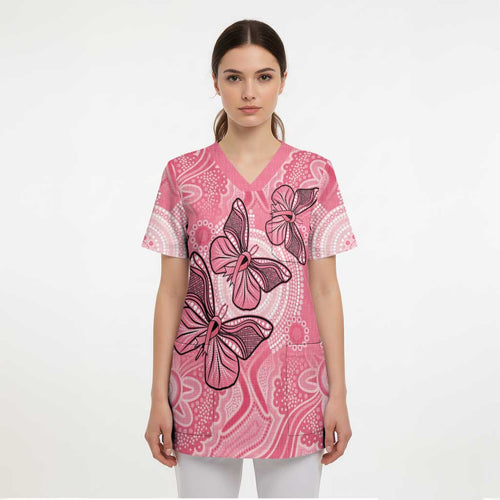 Personalized Pink Butterfly Spirit Scrub Top Australia’s Breast Cancer Awareness - Aussie Hoodie