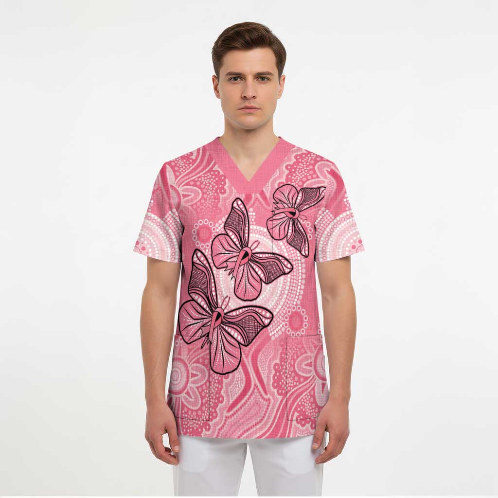 Personalized Pink Butterfly Spirit Scrub Top Australia’s Breast Cancer Awareness - Aussie Hoodie